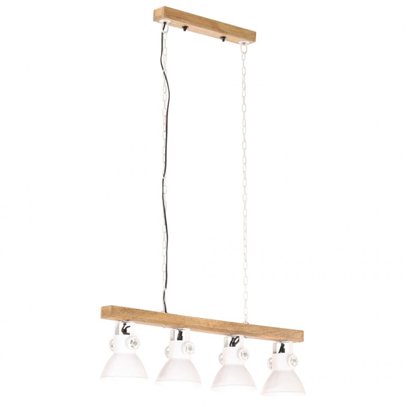 Industrialna lampa sufitowa, biała, E27, drewno mango