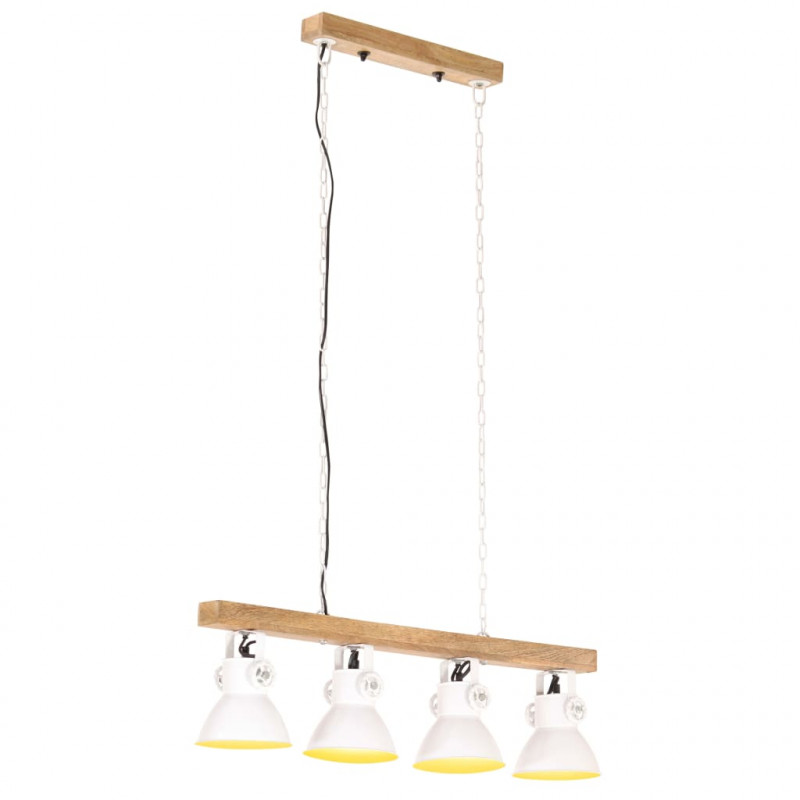 Industrialna lampa sufitowa, biała, E27, drewno mango