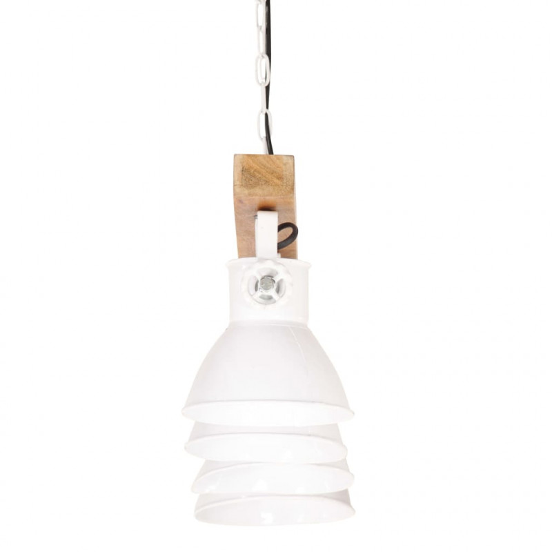 Industrialna lampa sufitowa, biała, E27, drewno mango