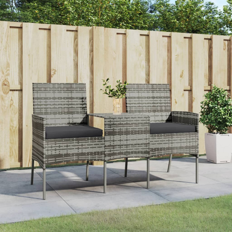 2-osobowa sofa ogrodowa ze stolikiem, polirattan, antracytowa