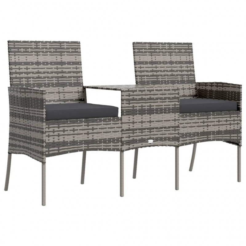 2-osobowa sofa ogrodowa ze stolikiem, polirattan, antracytowa