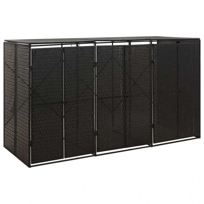 Osłona na 3 kosze na śmieci, czarna, 207x80x117 cm, polirattan