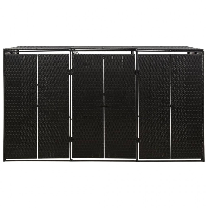 Osłona na 3 kosze na śmieci, czarna, 207x80x117 cm, polirattan
