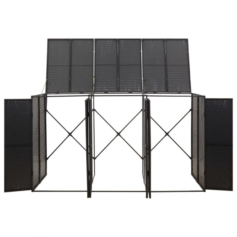 Osłona na 3 kosze na śmieci, czarna, 207x80x117 cm, polirattan
