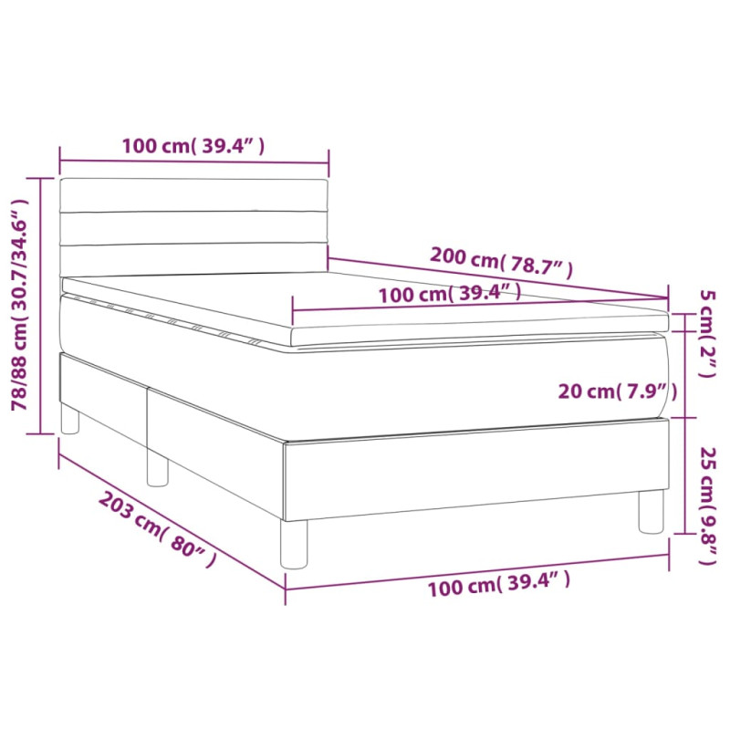 Łóżko kontynentalne z materacem i LED, różowy aksamit 100x200cm
