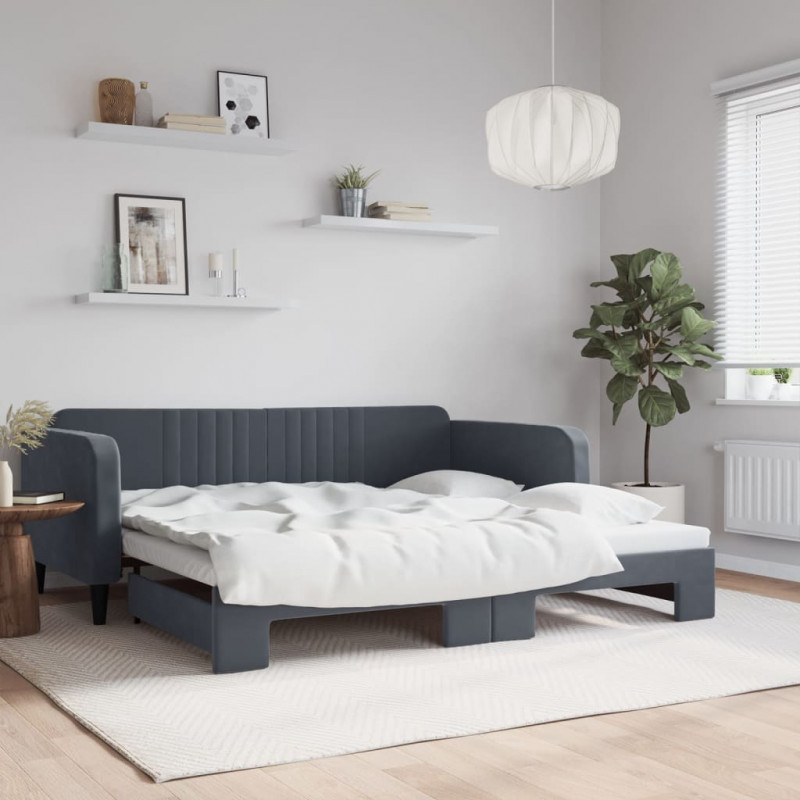Sofa rozsuwana, ciemnoszara, 100x200 cm, aksamit