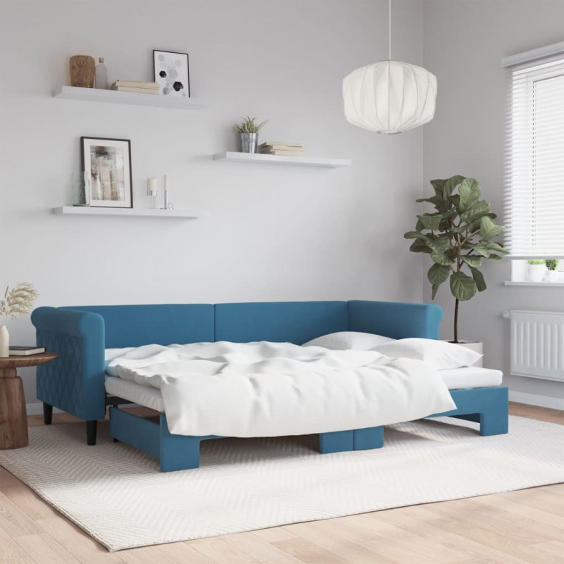 Sofa rozsuwana, niebieska, 80x200 cm, aksamit