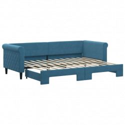 Sofa rozsuwana, niebieska, 80x200 cm, aksamit