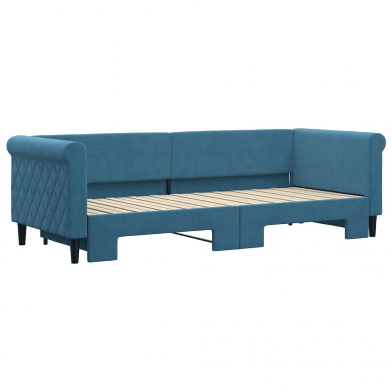 Sofa rozsuwana, niebieska, 80x200 cm, aksamit