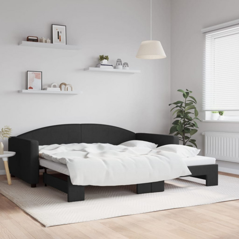 Sofa rozsuwana, czarna, 100x200 cm, tkanina