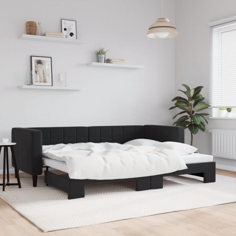 Sofa rozsuwana, czarna, 80x200 cm, aksamit
