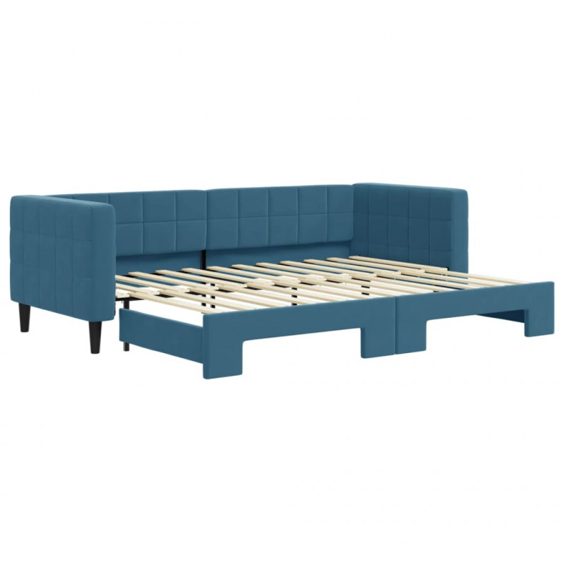 Sofa rozsuwana, niebieska, 80x200 cm, aksamit