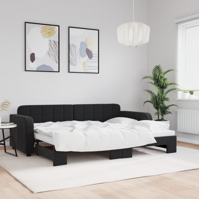 Sofa rozsuwana, czarna, 80x200 cm, aksamit