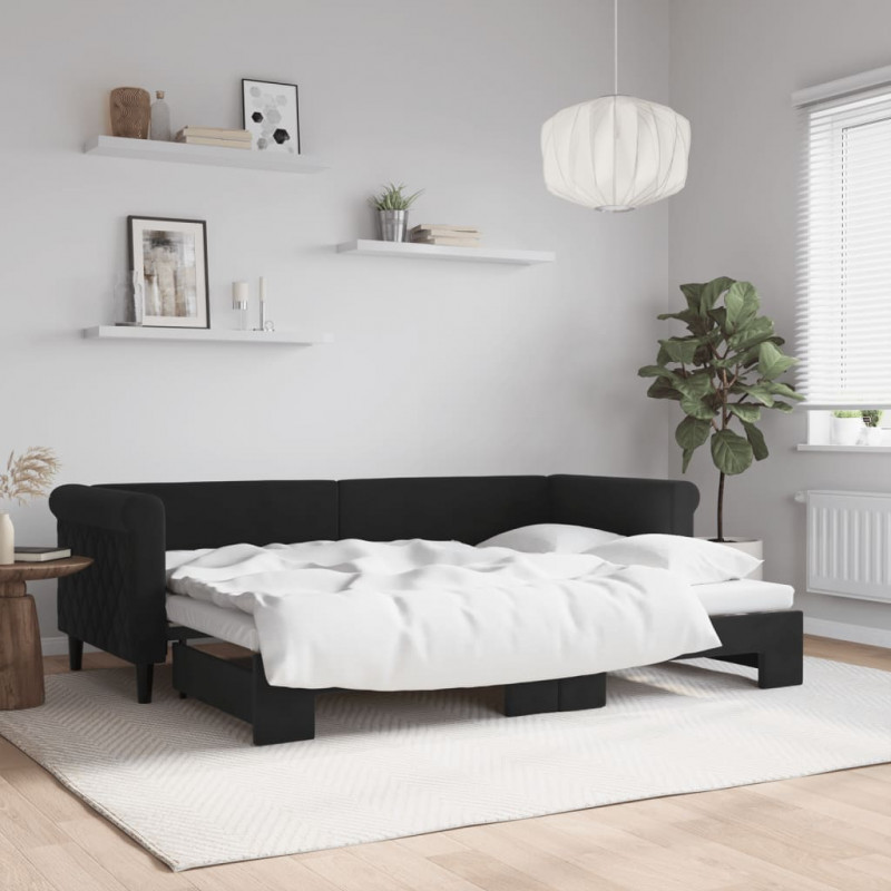 Sofa rozsuwana, czarna, 80x200 cm, aksamit