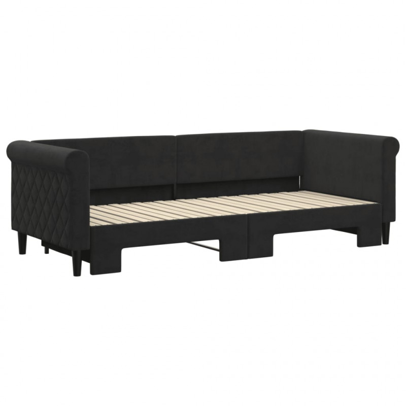 Sofa rozsuwana, czarna, 80x200 cm, aksamit