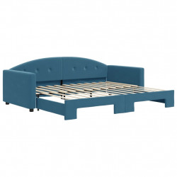 Sofa rozsuwana, niebieska, 90x200 cm, aksamit