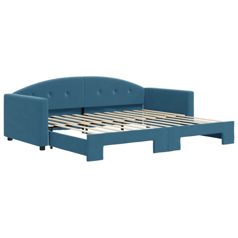 Sofa rozsuwana, niebieska, 90x200 cm, aksamit
