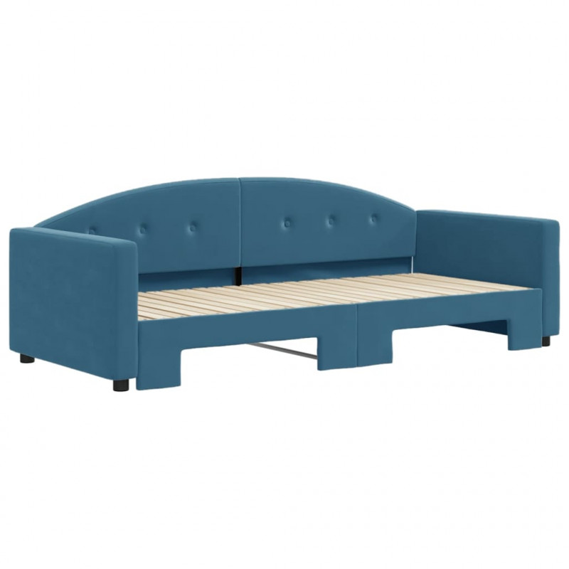 Sofa rozsuwana, niebieska, 90x200 cm, aksamit