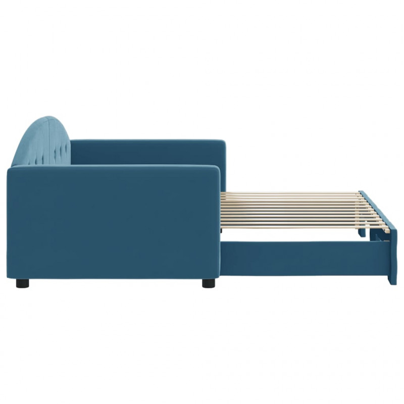 Sofa rozsuwana, niebieska, 90x200 cm, aksamit