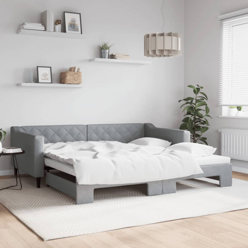 Sofa rozsuwana, jasnoszara, 100x200 cm, tkanina