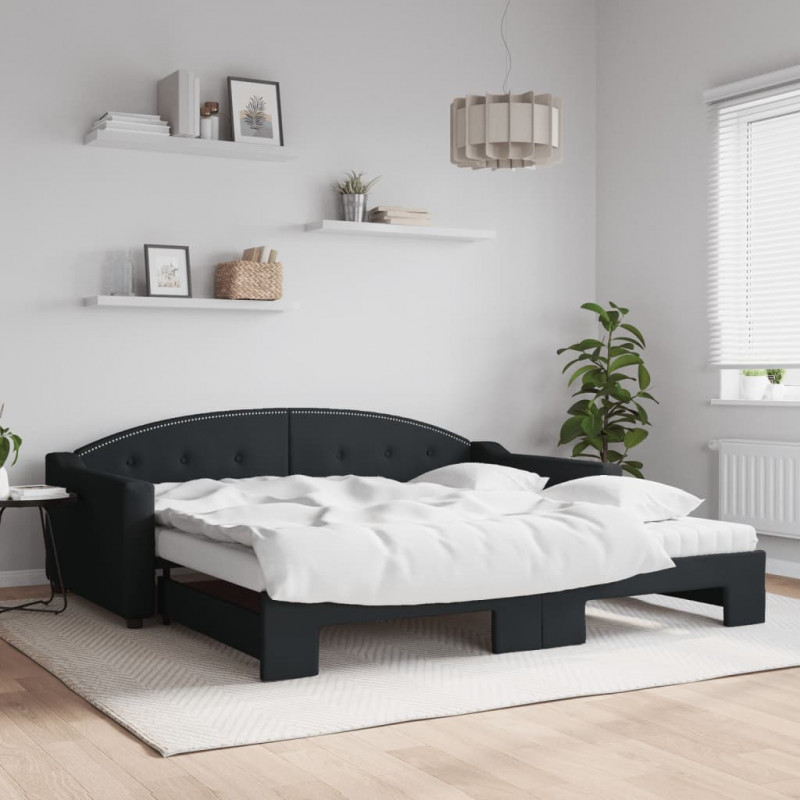 Sofa rozsuwana z materacami, czarna, 100x200 cm, tkanina