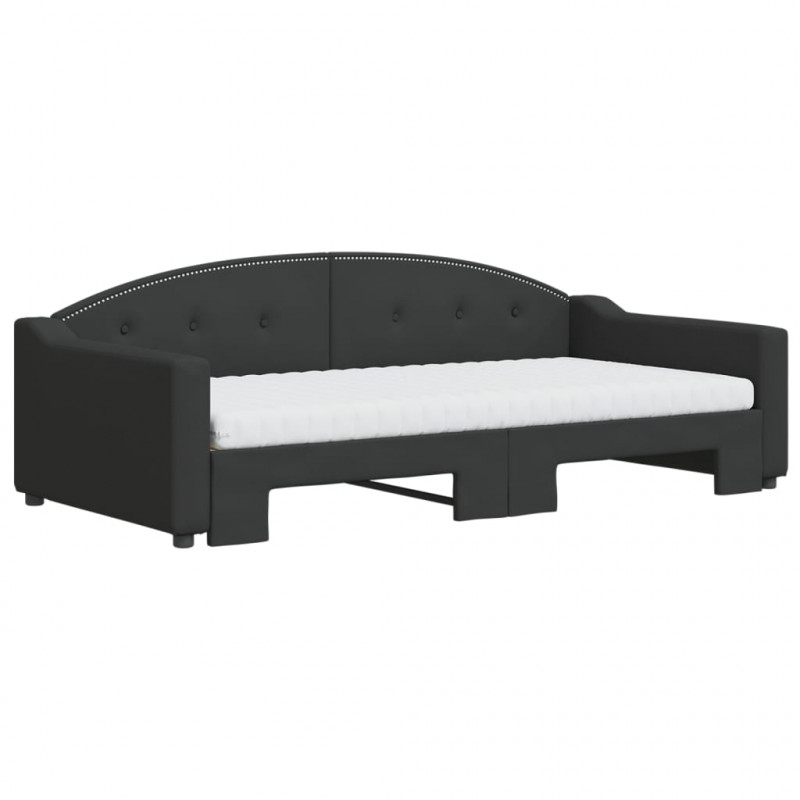 Sofa rozsuwana z materacami, czarna, 100x200 cm, tkanina