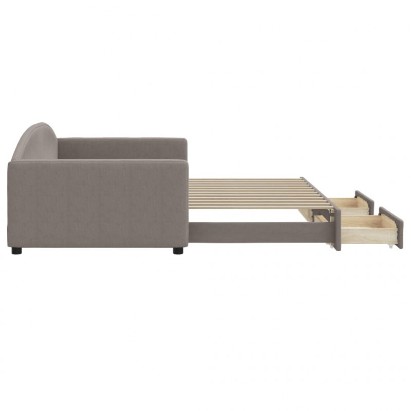 Sofa rozsuwana z szufladami, taupe, 100x200 cm, tkanina