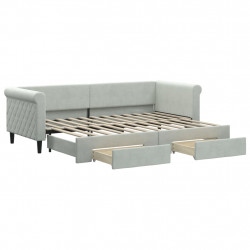 Sofa rozsuwana z szufladami, jasnoszara, 80x200 cm, aksamit