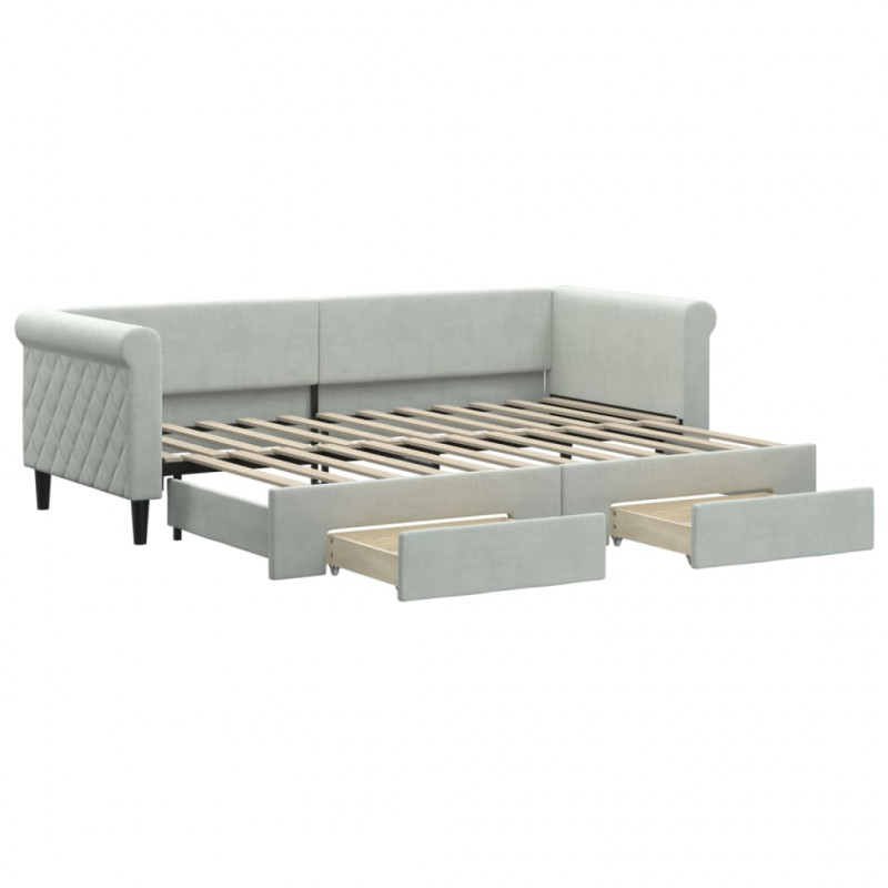 Sofa rozsuwana z szufladami, jasnoszara, 80x200 cm, aksamit