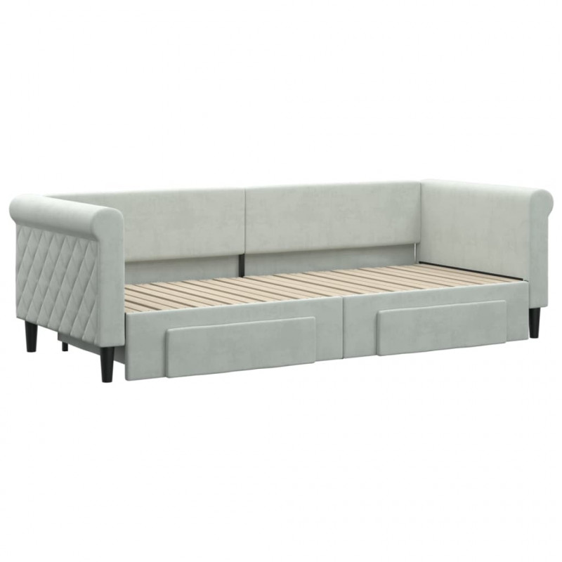 Sofa rozsuwana z szufladami, jasnoszara, 80x200 cm, aksamit