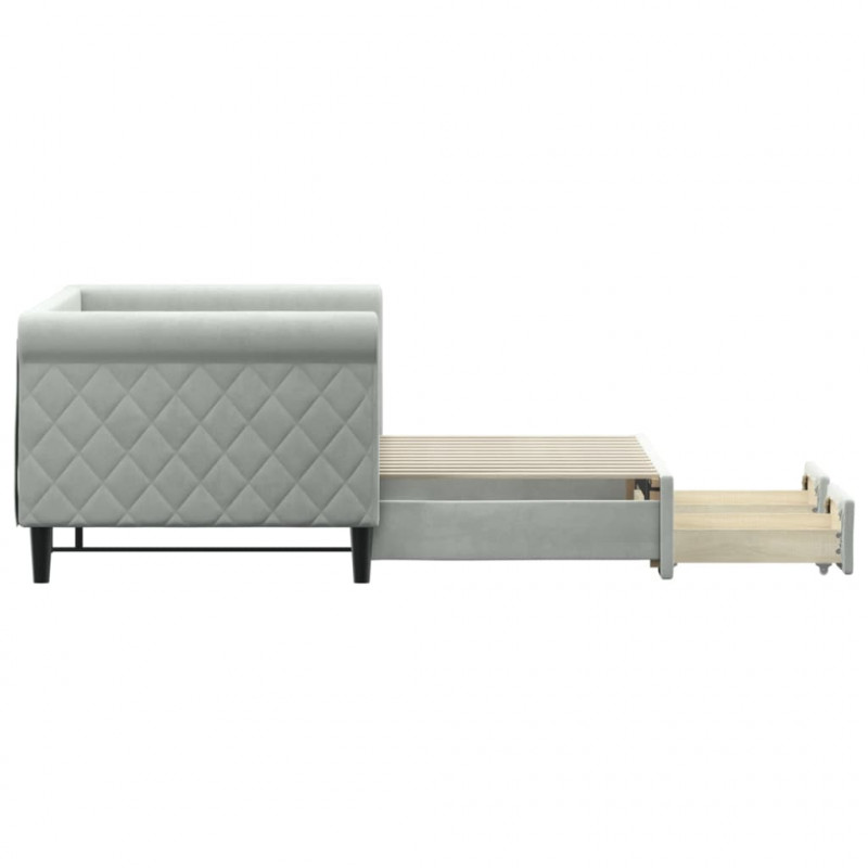 Sofa rozsuwana z szufladami, jasnoszara, 80x200 cm, aksamit