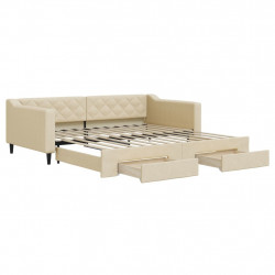 Sofa rozsuwana z szufladami, kremowa, 100x200 cm, tkanina