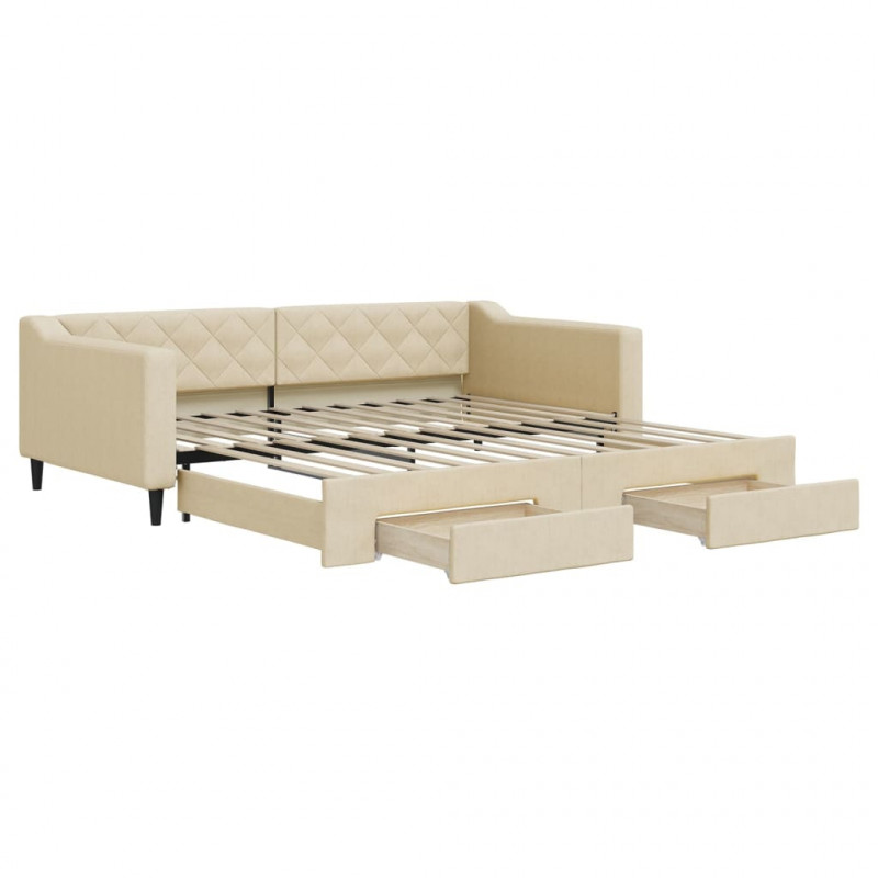 Sofa rozsuwana z szufladami, kremowa, 100x200 cm, tkanina