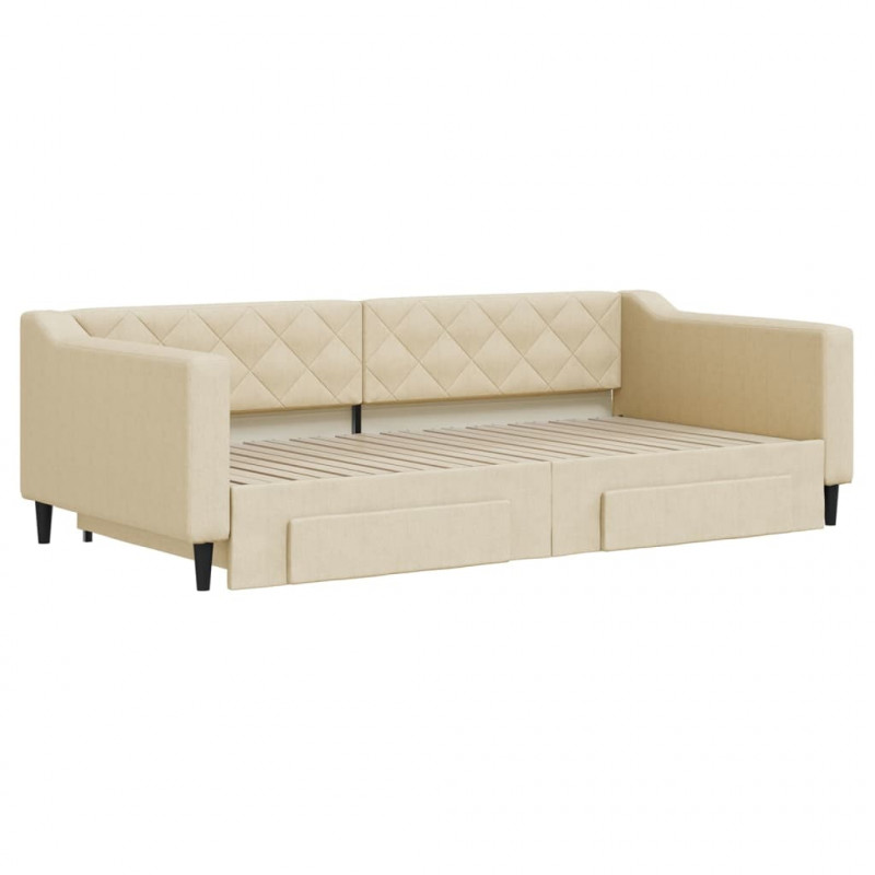 Sofa rozsuwana z szufladami, kremowa, 100x200 cm, tkanina