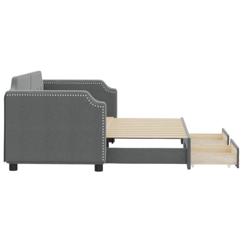 Sofa rozsuwana z szufladami, ciemnoszara, 80x200 cm, tkanina