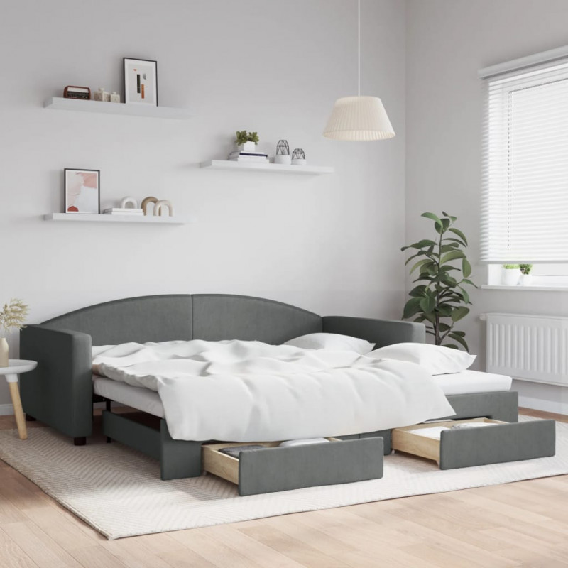 Sofa rozsuwana z szufladami, ciemnoszara, 100x200 cm, tkanina