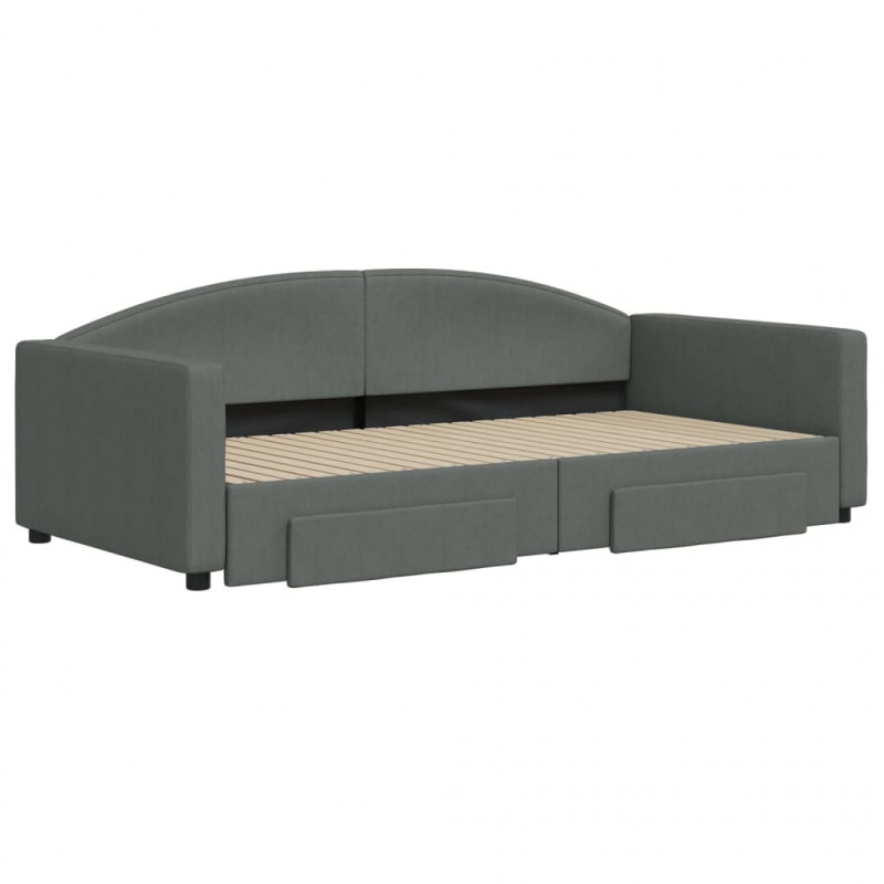 Sofa rozsuwana z szufladami, ciemnoszara, 100x200 cm, tkanina