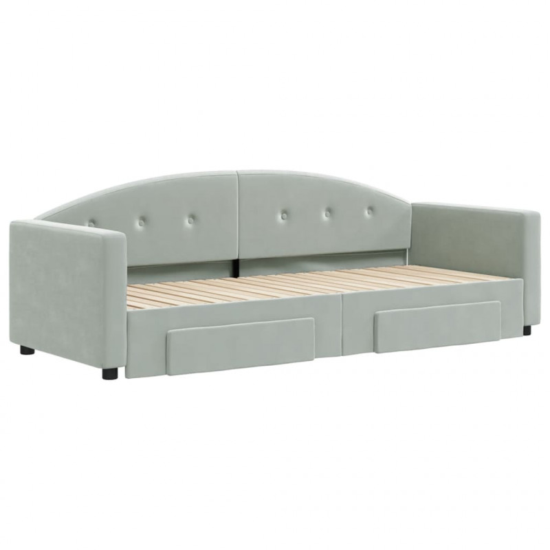 Sofa rozsuwana z szufladami, jasnoszara, 80x200 cm, aksamit