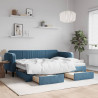 Sofa rozsuwana z szufladami, niebieska, 80x200 cm, aksamit