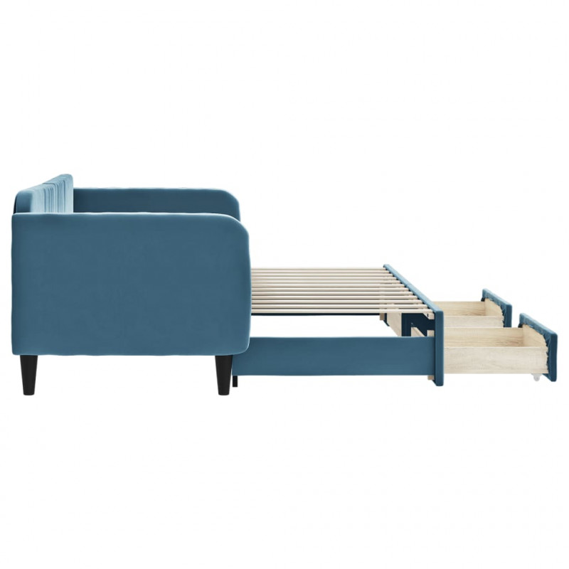 Sofa rozsuwana z szufladami, niebieska, 80x200 cm, aksamit