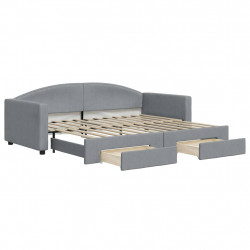 Sofa rozsuwana z szufladami, jasnoszara, 90x200 cm, tkanina