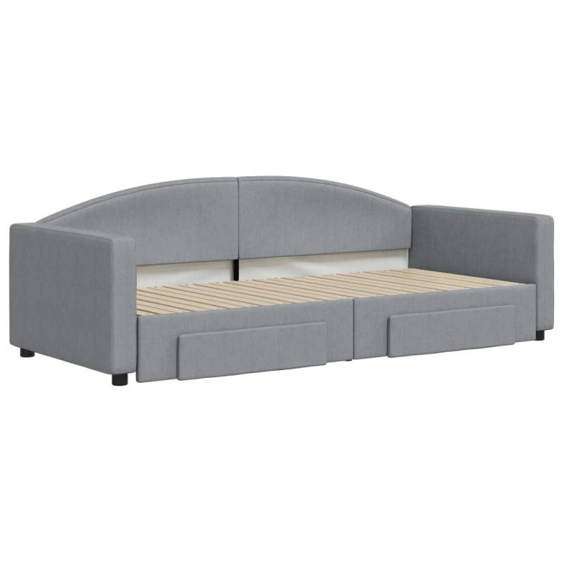 Sofa rozsuwana z szufladami, jasnoszara, 90x200 cm, tkanina