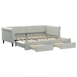 Sofa rozsuwana z szufladami, jasnoszara, 90x200 cm, aksamit