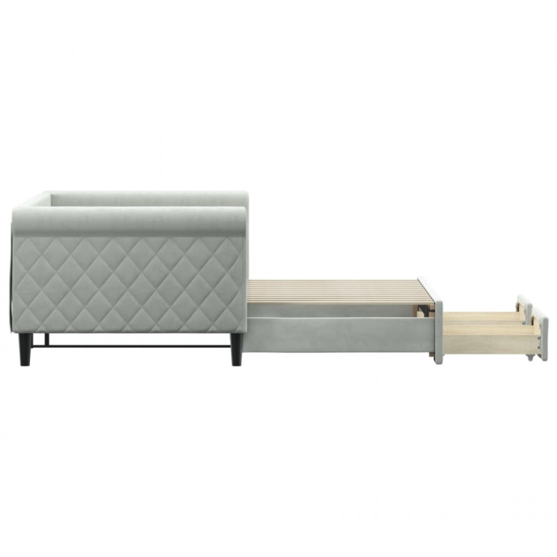 Sofa rozsuwana z szufladami, jasnoszara, 90x200 cm, aksamit