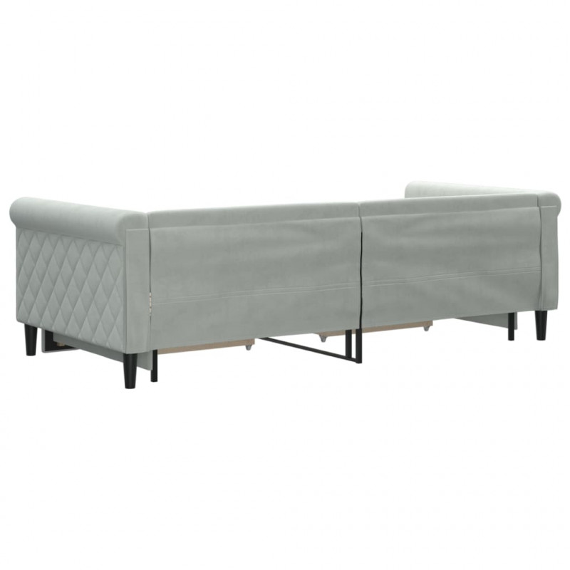 Sofa rozsuwana z szufladami, jasnoszara, 90x200 cm, aksamit