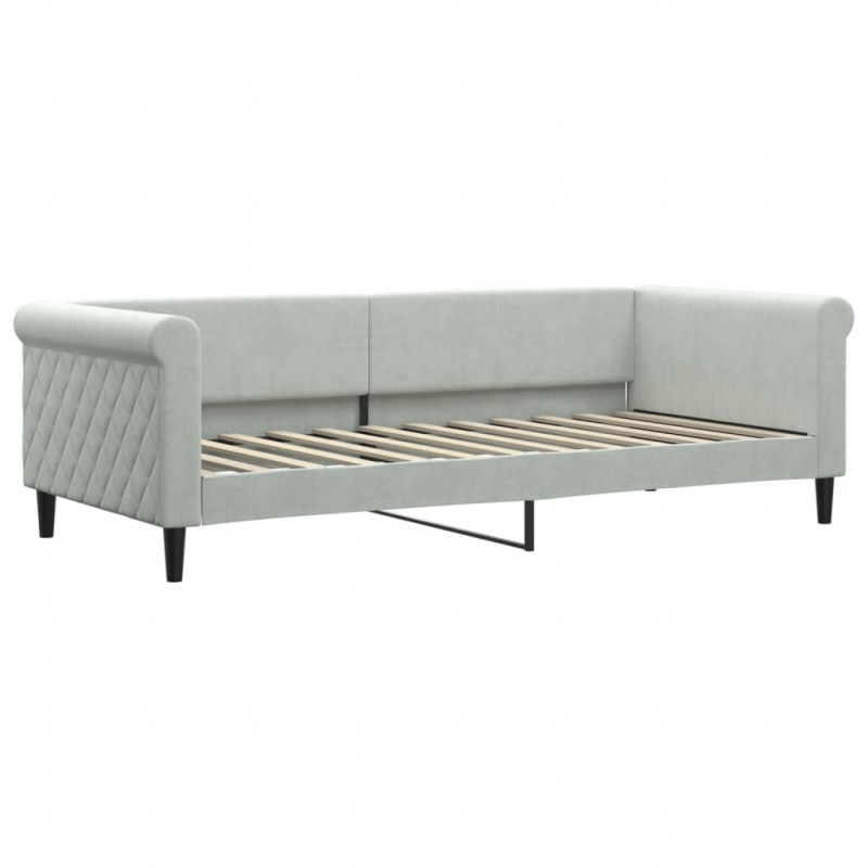Sofa rozsuwana z szufladami, jasnoszara, 90x200 cm, aksamit