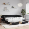 Sofa rozsuwana z szufladami, czarna, 80x200 cm, aksamit