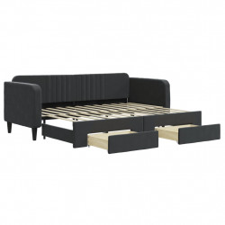 Sofa rozsuwana z szufladami, czarna, 80x200 cm, aksamit