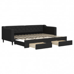 Sofa rozsuwana z szufladami, czarna, 80x200 cm, tkanina