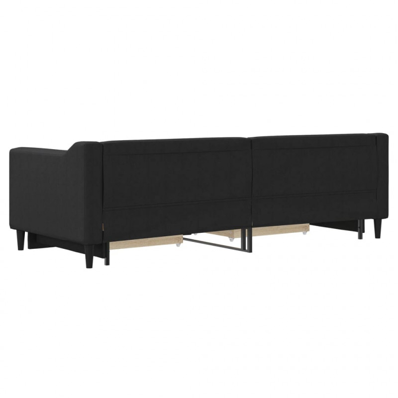 Sofa rozsuwana z szufladami, czarna, 80x200 cm, tkanina